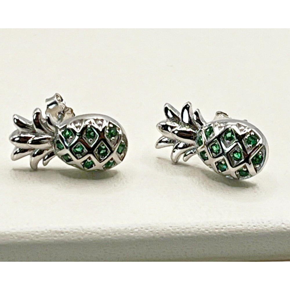 925 Sterling Silver Hawaiian Pineapple Green Synthetic Opal